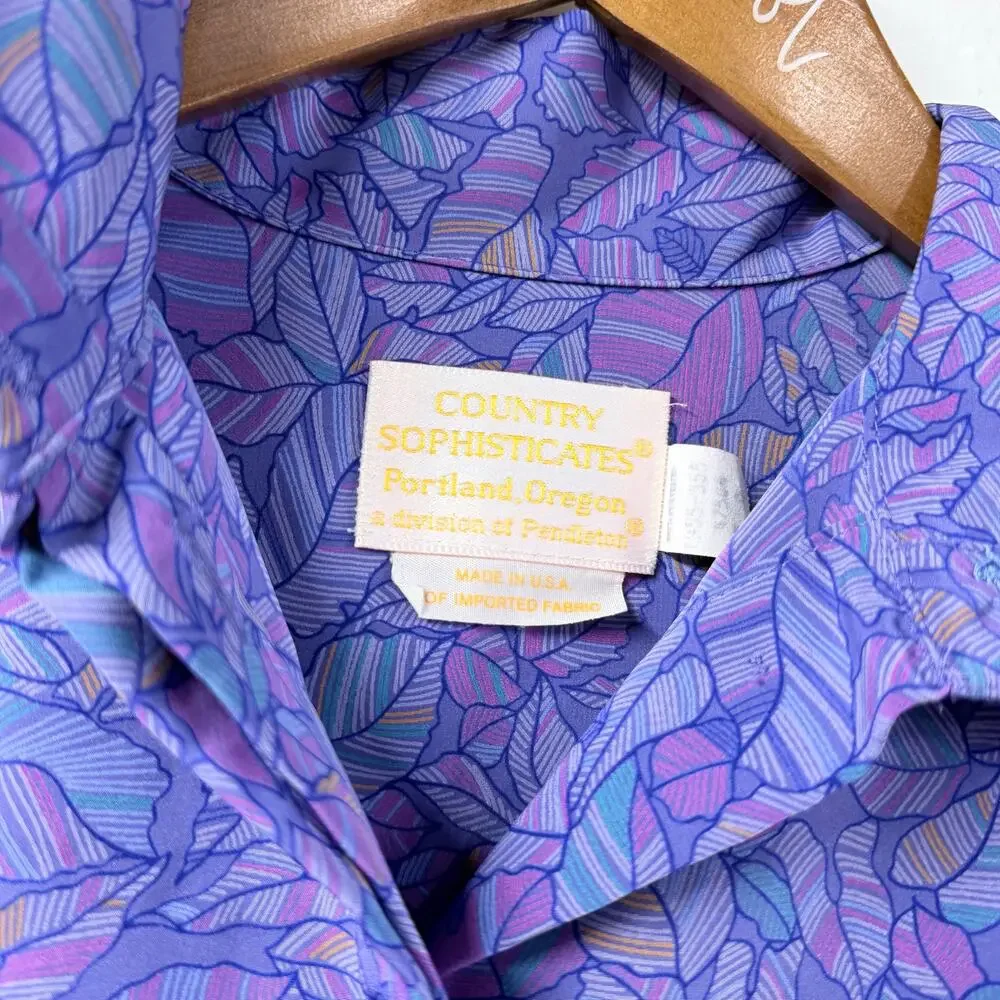 Pendleton Purple Printed Shirt Long Sleeve Polyester VTG Country Sophisticates 8 - Picture 3 of 7